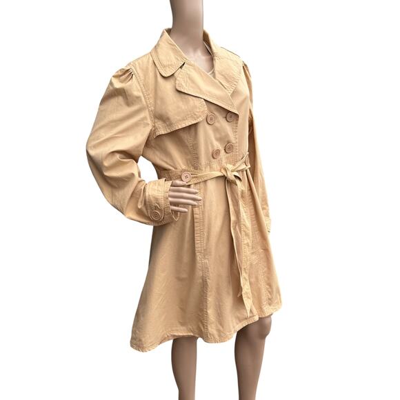 Chadwicks 16 Tan Trench Coat Double Breasted Puffer Sleeve TieBelt Cotton Jacket - Picture 2 of 12